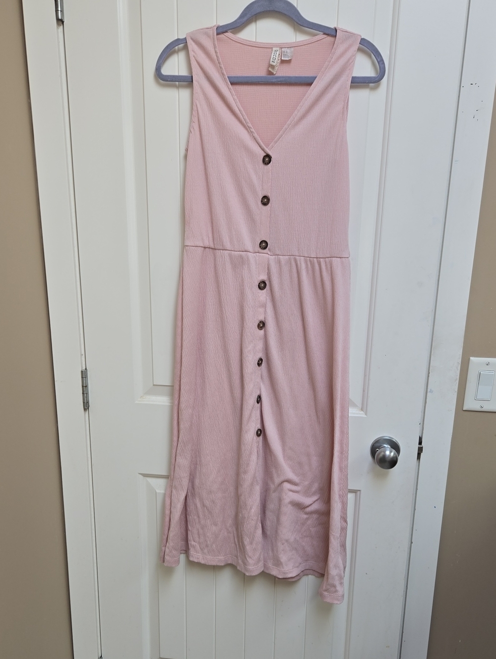 H&M Divided Soft Blush Pink Ribbed Button-Front Dress